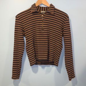 Vintage Slightly Cropped American Eagle Quarter Zip Striped Sweater (Sweatshirt)